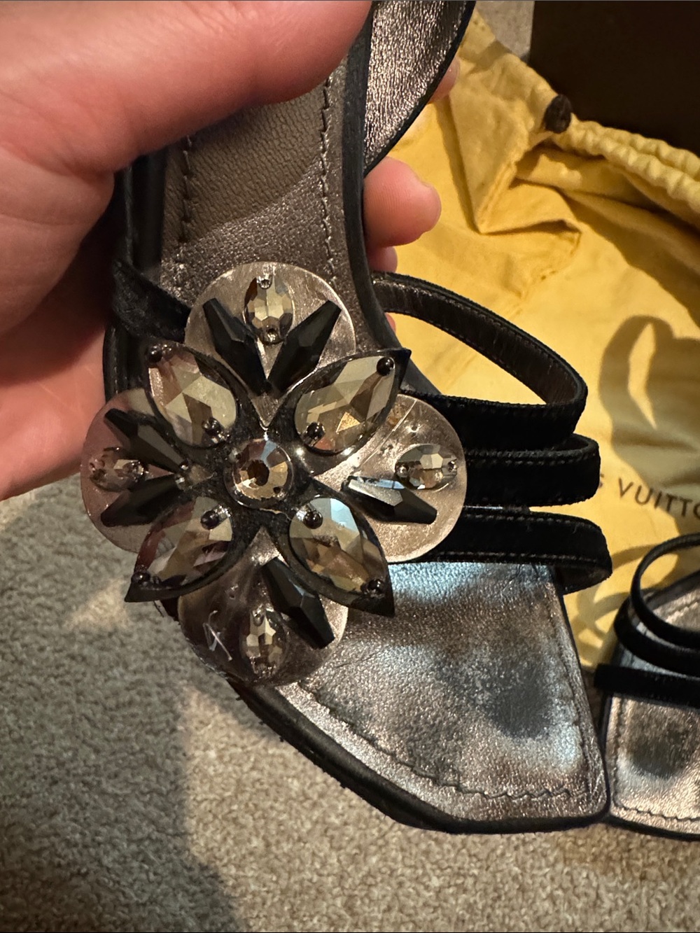 Louis Vuitton Black Jeweled Flower Slingback Heels 35.5 - Picture 12 of 12